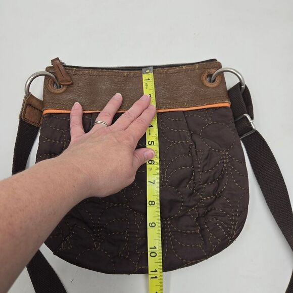 FOSSIL Brown Floral Quilted Leather Trim Crossbody Shoulder Bag Key-per Y2K - Picture 13 of 14